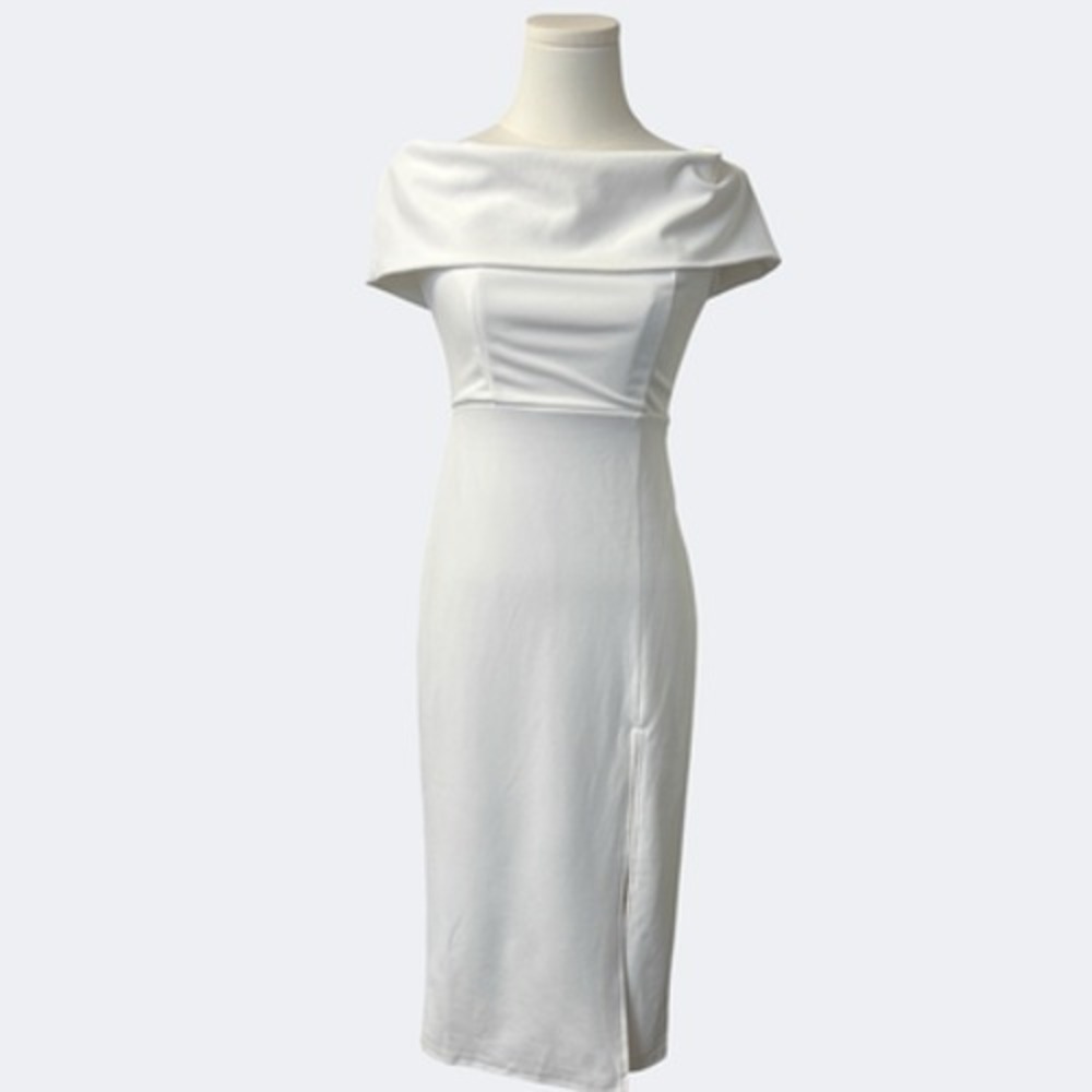 Lulus Dress Womens S White Off Shoulder Bodycon Sheath Midi‎ Stretch IBD29261L